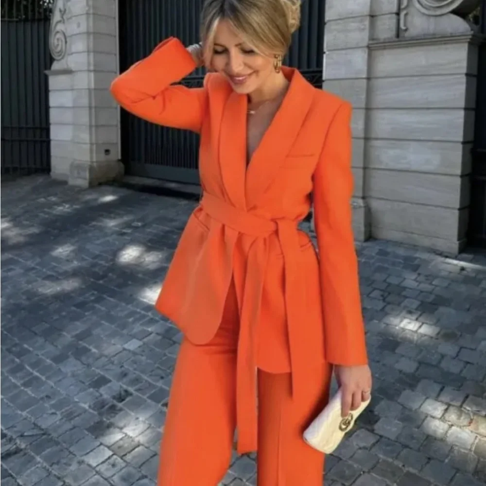 ZARA BELTED TUXEDO COLLAR BLAZER - Picture 4 of 13